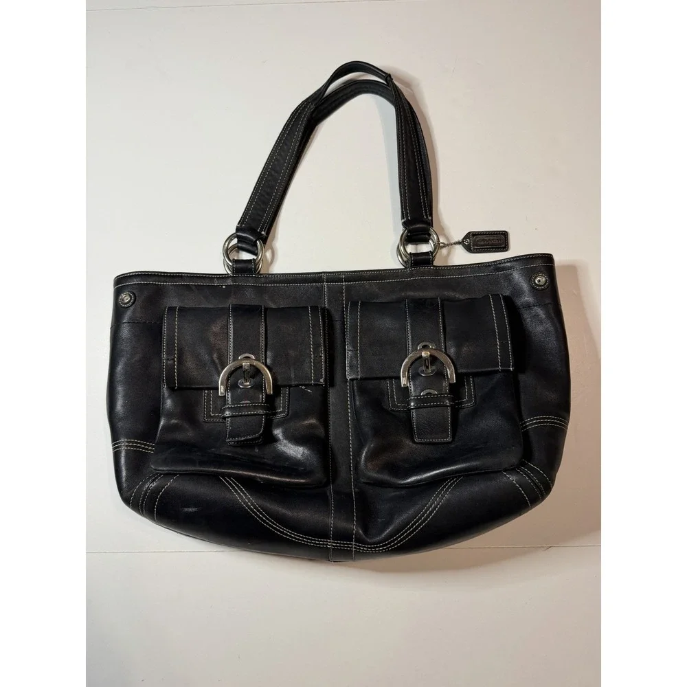 Vintage Coach SoHo Tote Satchel Bag 8A09 Y2K Black Leather Purse - Picture 3 of 11
